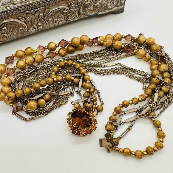 Rare Vintage Deco Topaz Rhinestone Runway Necklace - Picture 16 of 16